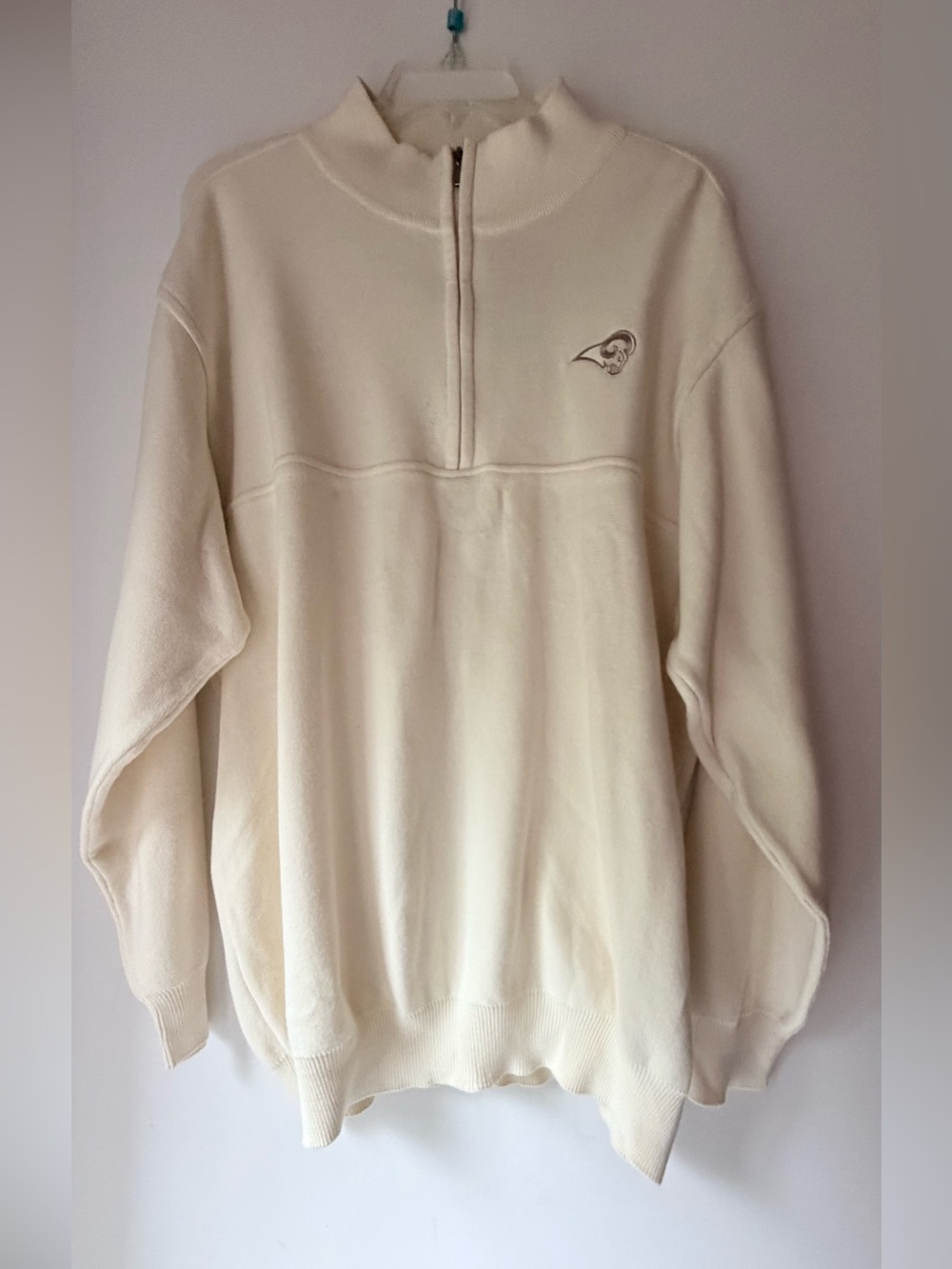 Cream Quarter-Zip Sweater with Rams Logo